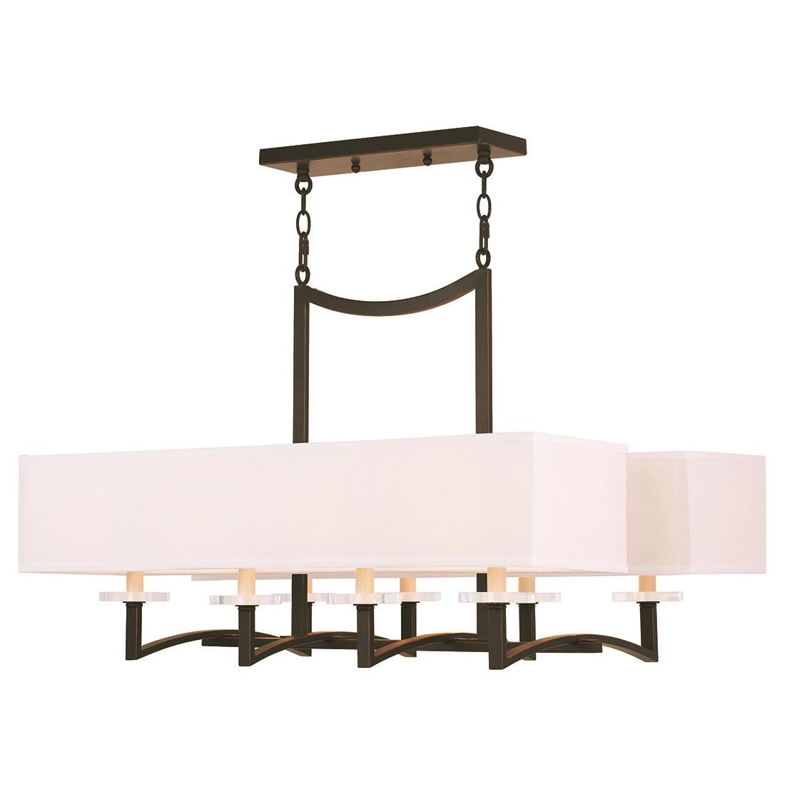 Shown in Olde Bronze finish and Hand Crafted Off-White Fabric Hardback shade 
